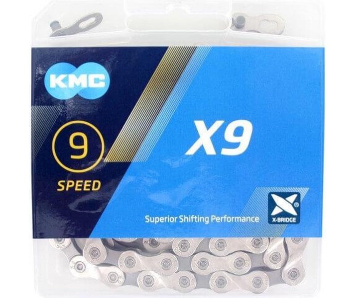 Cadena KMC X9 122 Eslabones 9V Gris/Plata