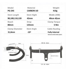 Manillar Progress PG-245 Cockpit Integrado Carbon ROAD 42cm Negro