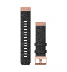 Correa Garmin de reloj QuickFit® 20, Nailon negro jaspeado, componentes color rose gold