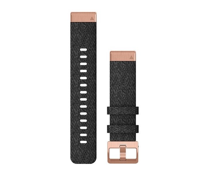 Correa Garmin de reloj QuickFit® 20, Nailon negro jaspeado, componentes color rose gold